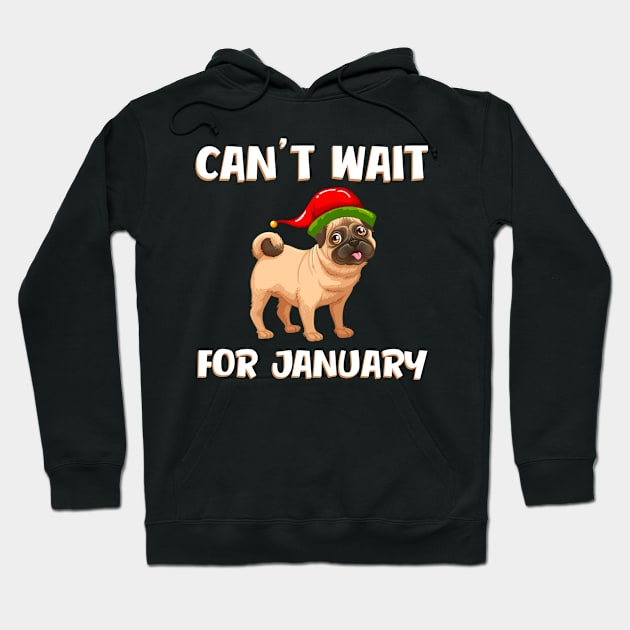 Can't Wait For January Pug with Hat Christmas Hoodie by Skylane